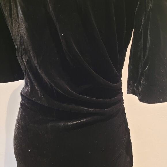 LK Bennett "Dr Kara" Black Velvet Ruched Round Neck Midi Dress Silk Blend US 4 - Picture 9 of 13